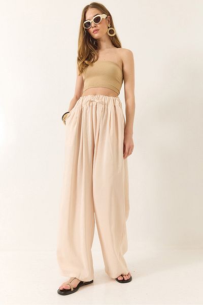 Bianco Lucci Women's High Waist Wide Elastic Oversize Palazzo Trousers 80165 60271071