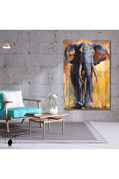 GAAGART Tekli Dikey Kanvas Duvar Tablosu Yağlı Boya Görünümlü Sarı Fil