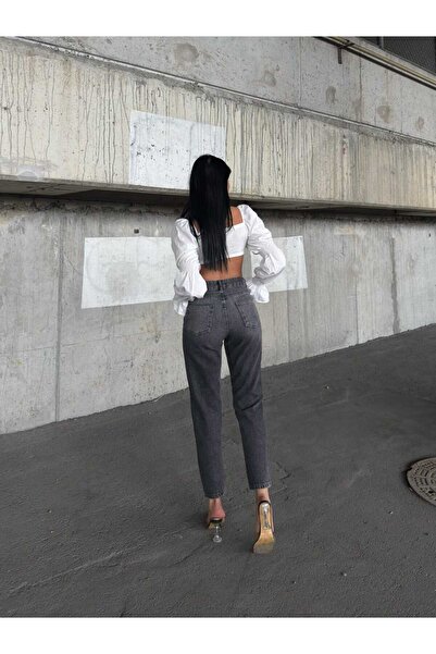 SHEVEGA Women's Smoked High Waist Laser Ripped Boyfriend Mom Jeans Denim Pants