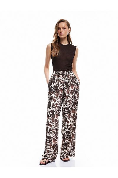 Koton Viscose Linen Blended Floral Patterned Wide Leg Trousers