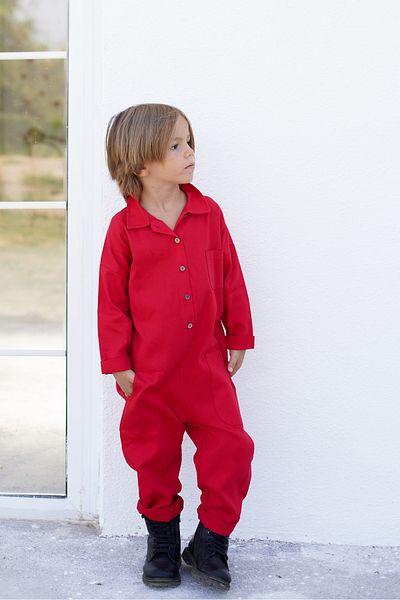 Catz Kids Boy's Jumpsuit with Red Gabardine Collar and 3 Pockets