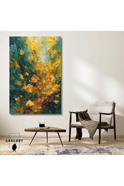 GAAGART Tekli Dikey Kanvas Duvar Tablosu Yağlı Boya Görünümlü Soyut Fırça İzleri
