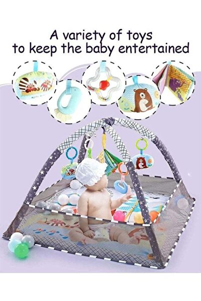 Yelajoy بطانية لعب للأطفال، مع 5 ألعاب معلقة و18 حامل كرة إسفنجية خفيفة الوزن...