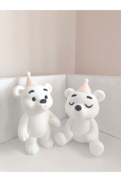 Alwin3d Set of 2 Candle Blowing White Teddy Bears