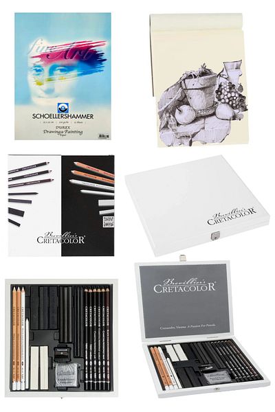 GLANCE Cretacolor Black&White with Small Wooden Box,25 Pieces 25X35 15 Sheets Technical Drawing Paper 200 Gr