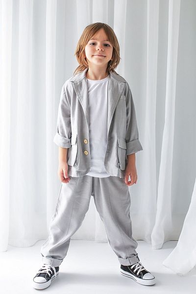 Catz Kids Άνετο σακάκι σε γκρι ντραπέ και παντελόνι σε γκρι καρότο