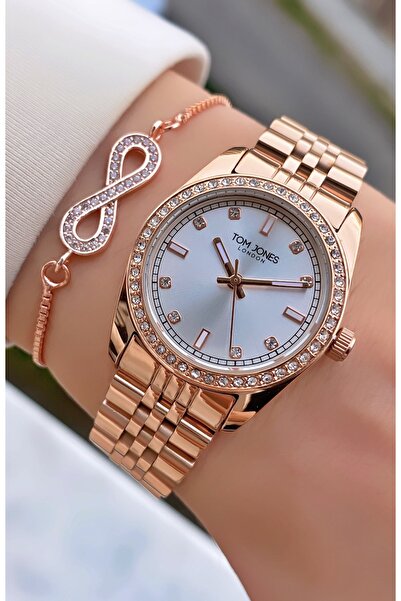 Tom Jones Brand Rose Gold Color 2 Years Warranty Women's Stone Wrist Watch - ...