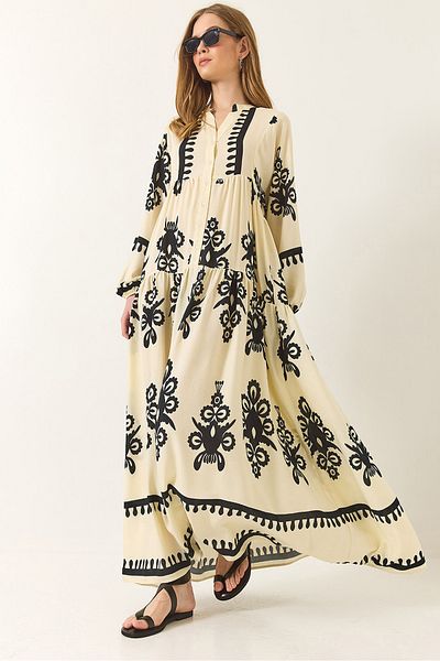 Bianco Lucci Rochie de vară, lejeră, lungă, din viscoză, cu decolteu în V, cu nasturi, cu modele 2423 60283228