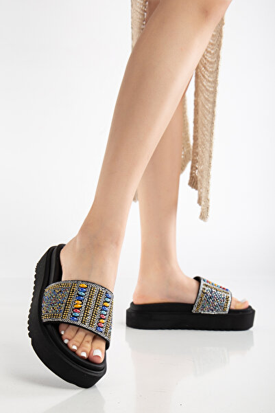 Reyonda ayakkabı Γυναικείες Ορθοπεδικές Παντόφλες Μαύρες Μονόμπαντ με Φυσική Πέτρα