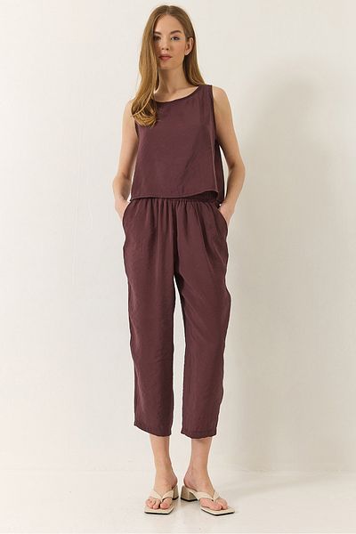 Bianco Lucci Women's Thick Strap Blouse and Elastic Pants, Modal Set: 3089- 60283231