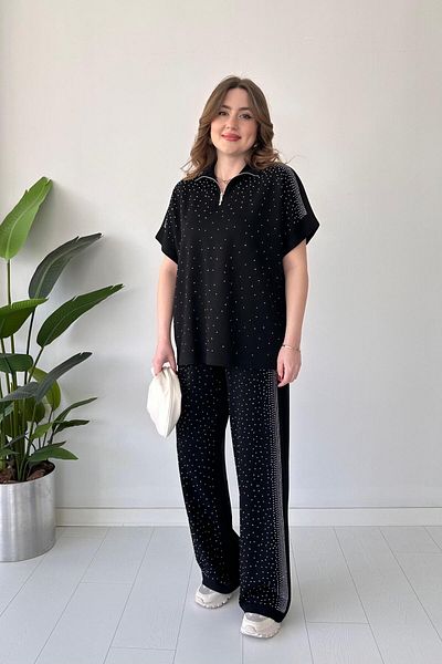 MaziButik Zipper Stone Modal Suit Black
