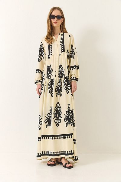 Bianco Lucci Rochie de vară, lejeră, lungă, din viscoză, cu decolteu în V, cu nasturi, cu modele 2423 60283228