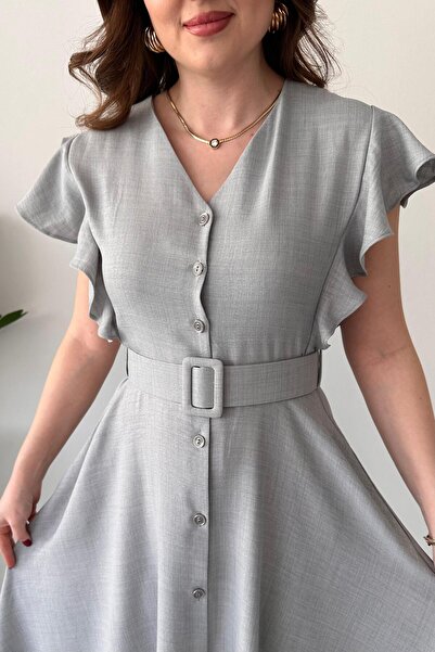 MaziButik Gray Flounce Shirt Dress