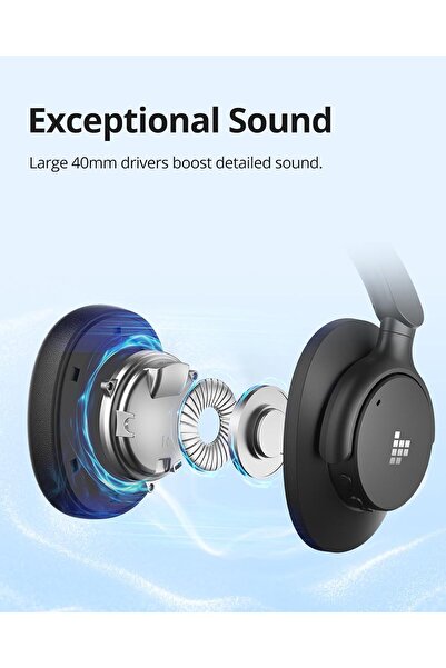 Tronsmart Sounfii Q20 Active Noise Cancelling Headphone, Wireless Over Ear Bluetooth Headphone Black