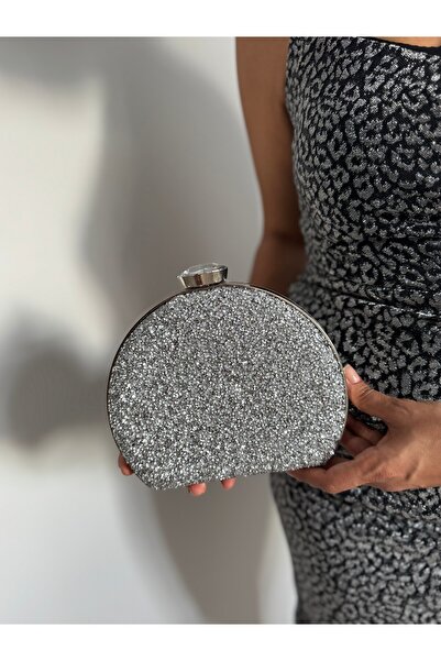 ESNEVA Kadın Çift Renk Büyük Pırlanta Kapaklı Şık Tasarım Omuz Askılı Abiye Ç...