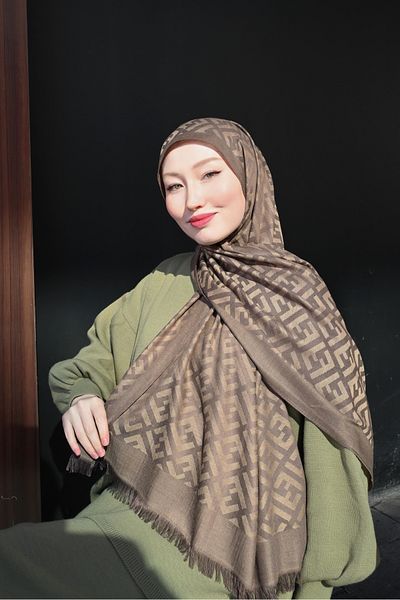 Pull Scarfs Μάλλινο μεταξωτό σάλι F μοτίβο - Dusty Brown