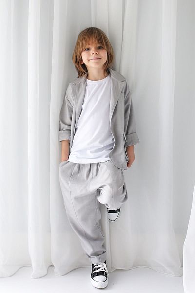 Catz Kids Άνετο σακάκι σε γκρι ντραπέ και παντελόνι σε γκρι καρότο