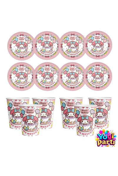 Yogi parti My Melody 8 Kişilik Tabak Bardak ekonomik doğum günü parti malzeme...