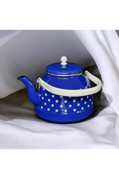 Zarif İnci Mavi Puantiyeli Çaydanlık 3,5 Litre Emaye Çaydanlık Çinko Bitki Çayı Demliği
