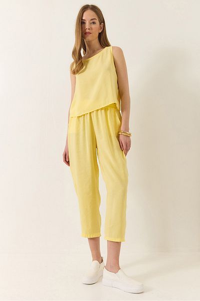 Bianco Lucci Damen-Bluse mit dicken Trägern und elastische Hose, Modal-Set: 3089- 60283231