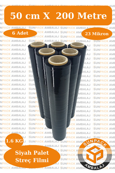 sunpack ambalaj Streç Film 50cm X 200m 6 Adet, Siyah, 23 Mikron, 1600 Gr, Day...