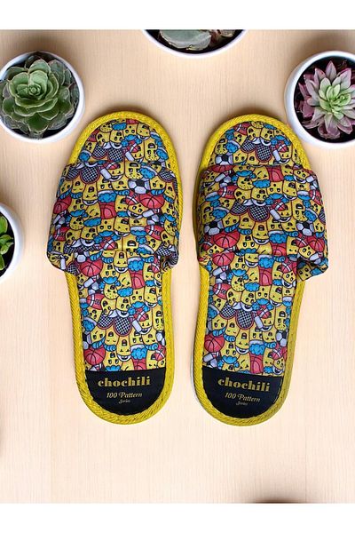 Chochili Open Front Athlete Emoji Patterned Soft Sole House Slippers