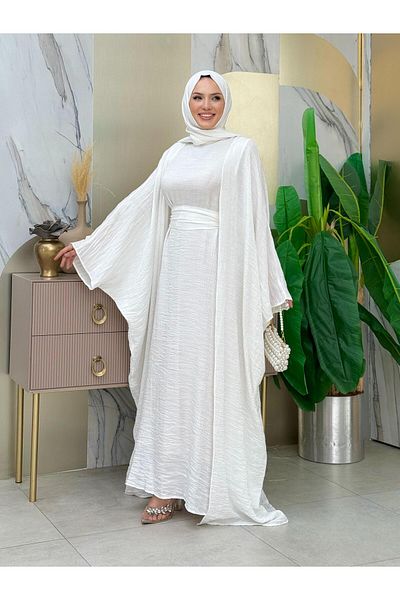 Bym Fashion Yarasakol Abaya Dress Set 8497 Ecru