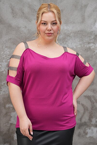 Siyezen Large Size Off-Shoulder Sparkling Stone Blouse