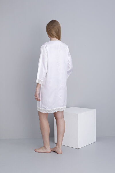 Miss Dünya Lissa Lace Detailed V-Neck Maternity and Maternity Satin Nightgown