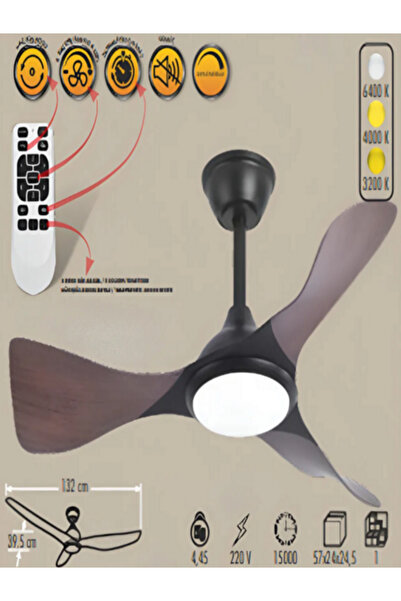 End CATA 3 RENK IŞIKLI TAVAN VANTİLATÖRÜ KUMANDALI 40W SESSİZ CATA