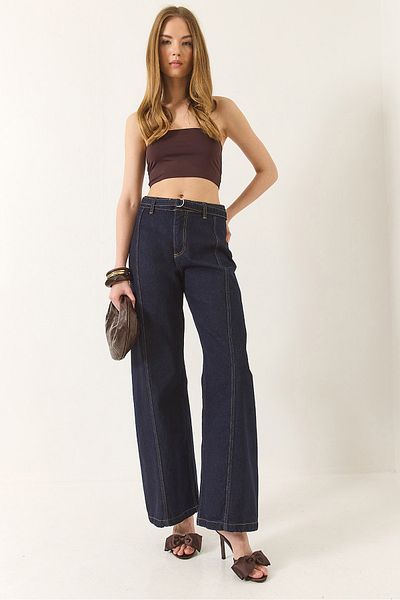 Bianco Lucci Women's Wide Leg High Waist Wide Leg Belt Denim Trousers 774 60283212
