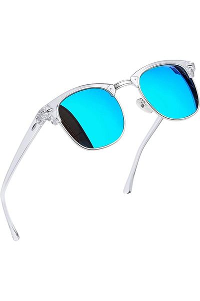 COOYA Half Frame Sunglasses, Polarized UV Protection, Vintage Classic Square for Men Women(Blue)
