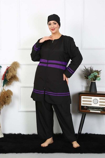 modaserdem Plus Size Hijab Swimsuit 60-62-64-66 Size Black Women