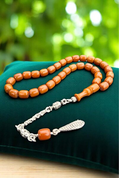 Atolyezone Sertifikalı Usta Işçilikli Sıkma Gümüş Kaplama Amber Renk Ateş Keh...