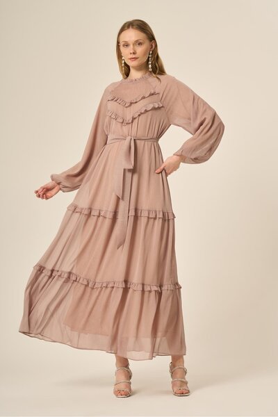 FTZ WOMEN Kadın Simli Elbise Beige 31144