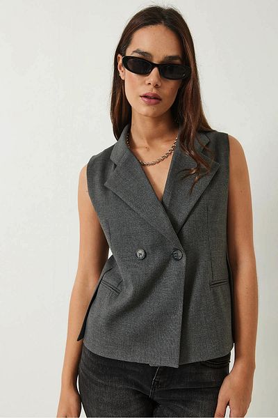 Bianco Lucci Women's Shawl Collar Asymmetrical Cut Vest 60429 60283003