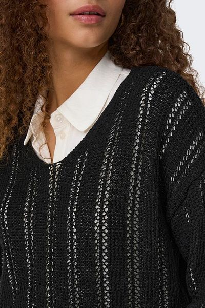 ONLY Only Women's Regular Fit V-Neck Black Knitted Sweater - 15339529