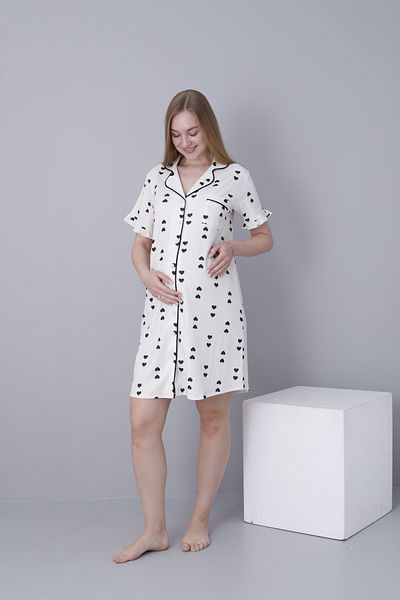 Miss Dünya Lissa Shirt Collar Front Buttoned Sleeve Ruffle Detailed Woven Fabric Maternity and Postpartum Nightgown