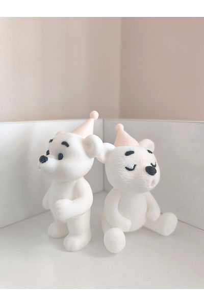 Alwin3d Set of 2 Candle Blowing White Teddy Bears