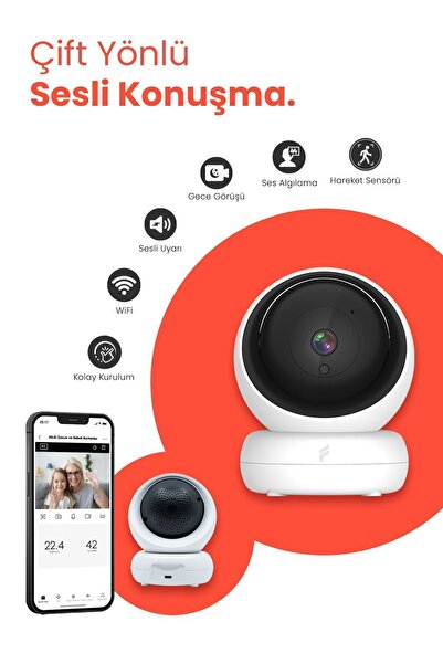 Fonri Akıllı Bebek Ev ve Güvenlik Kamerası: Wifi Destekli Çift Yönlü Konuşma 360 Derece Görüş
