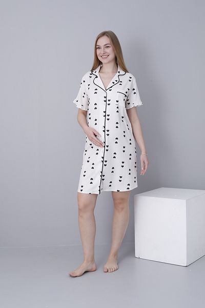 Miss Dünya Lissa Shirt Collar Front Buttoned Sleeve Ruffle Detailed Woven Fabric Maternity and Postpartum Nightgown