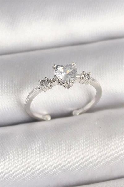 Clariss Brass Silver Color Zircon Stone Heart Model Adjustable Women's Ring