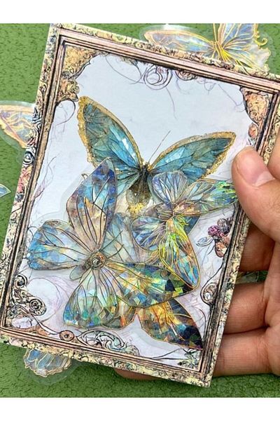 Kağıt Gemi Dükkan Colorful Blue Butterfly Transparent Pet Sticker Set/Outlining/Waterproof