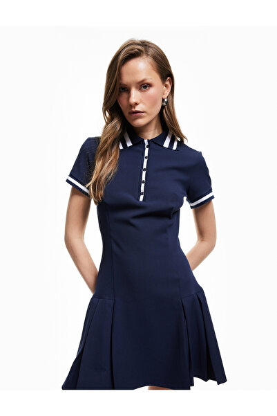 Koton Rochie mini cu guler polo cu mânecă scurtă, cu dungi cu nasturi