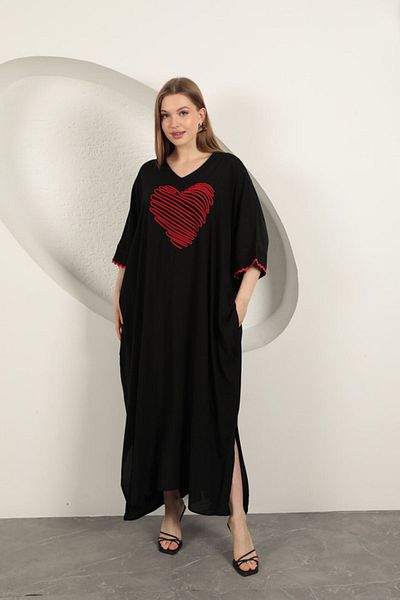 vuvutasarım Rochie de plajă maxi din țesătură din viscoză brodată cu inimă de sezon nou 25VL034