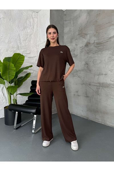 Elif Özbey Butik Brown Print Detailed Short Sleeve Set