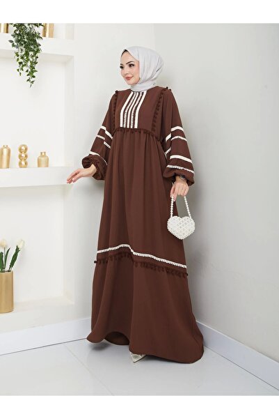 EFSUN MODA Φόρεμα με κορδέλα χιτζάμπ σε καφέ χρώμα