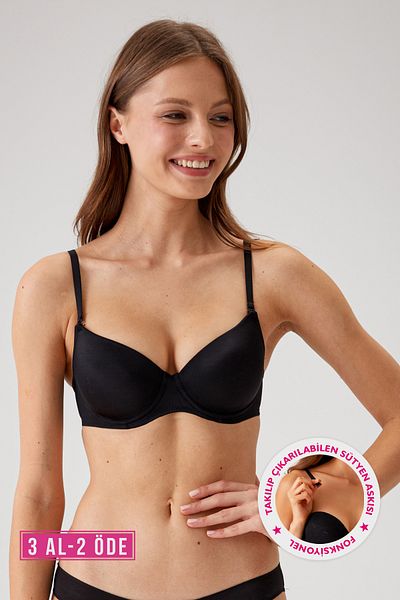 Pierre Cardin Οικονομικό Σετ 2 Μαύρο-Δέρμα 6420 Rome Semi-supporting Βαμβακερό Σουτιέν