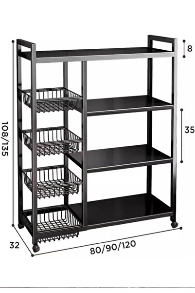 Cady One Iron kitchen storage rack with 4 shelves and 4 storage baskets with wheels