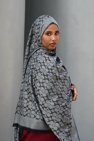 Pull Scarfs Imported Wool Silk C Pattern Shawl - Dark Smoked